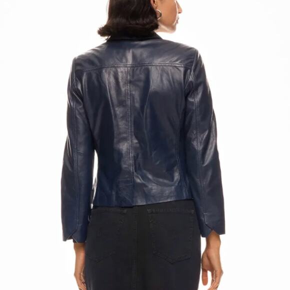Zadig & Voltaire Blue Real Leather Jacket MEDIUM Cropped Lambskin Designer $800 - Picture 5 of 14